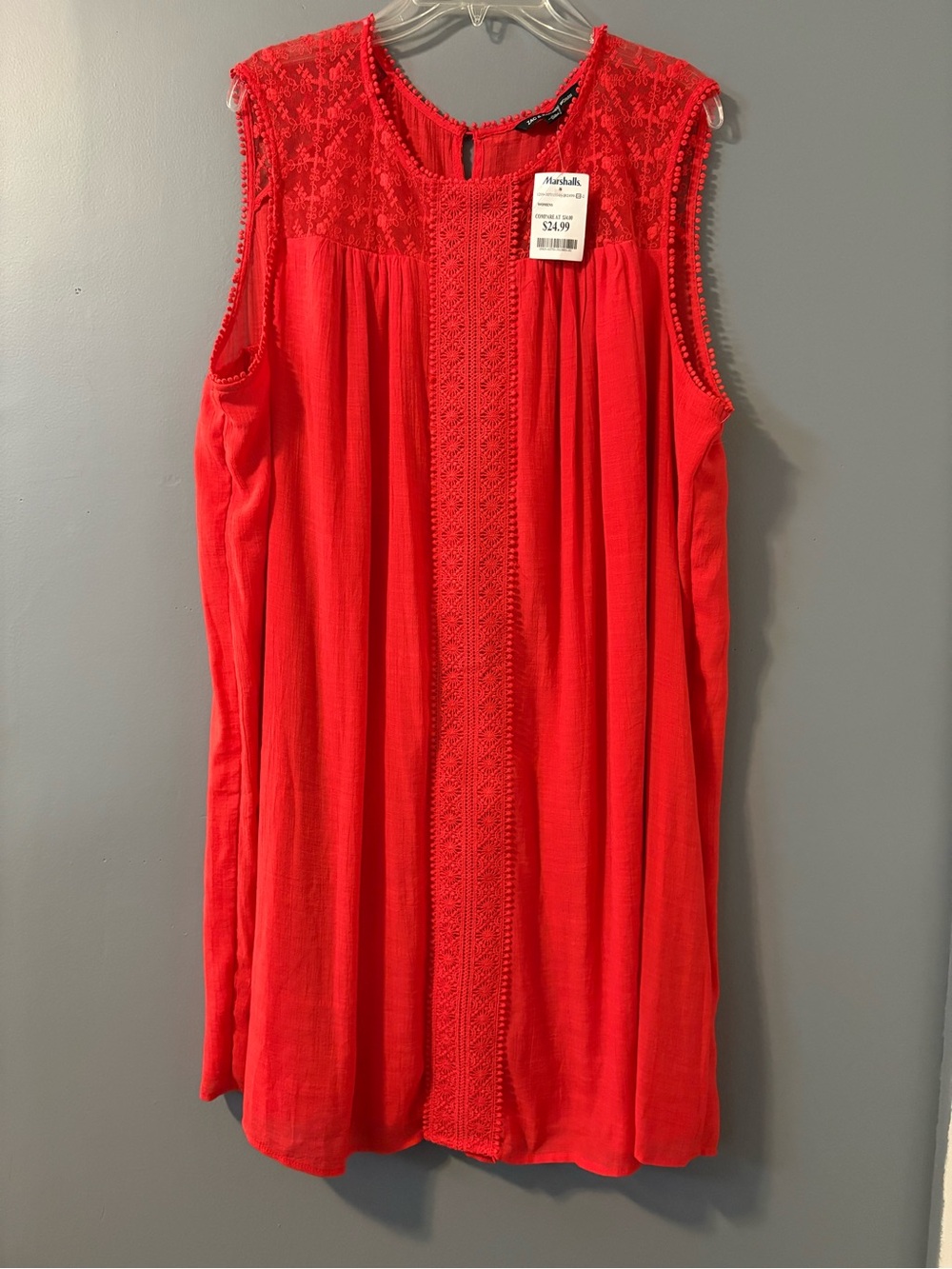 Zac & Rachel Bright Red Lace Yoke Sleeveless Tunic